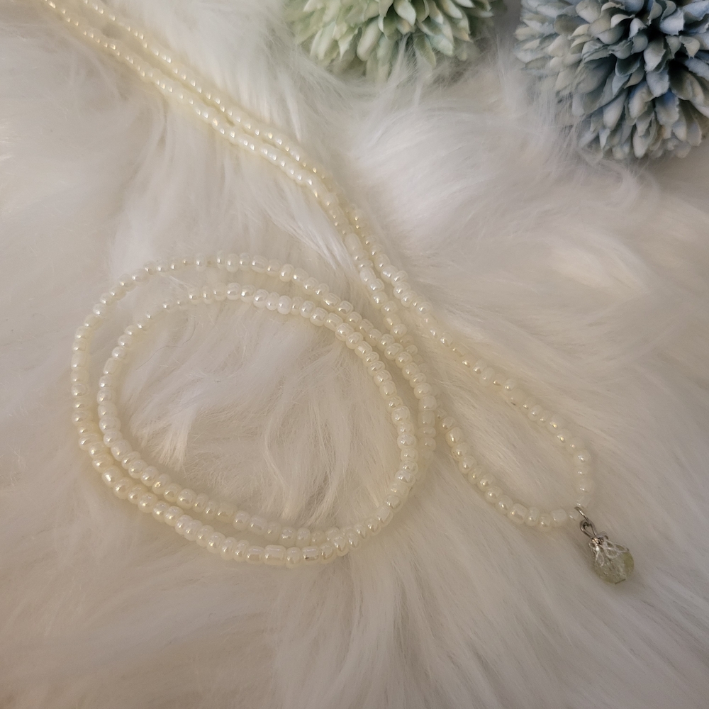 Handmade - Elegant Off White Beaded Necklace And Matching Double Layer Bracelet